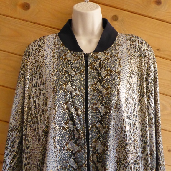 Pacific I.D. Full Zip Bomber Jacket Animal Reptile Shiny Funky - Picture 3 of 8